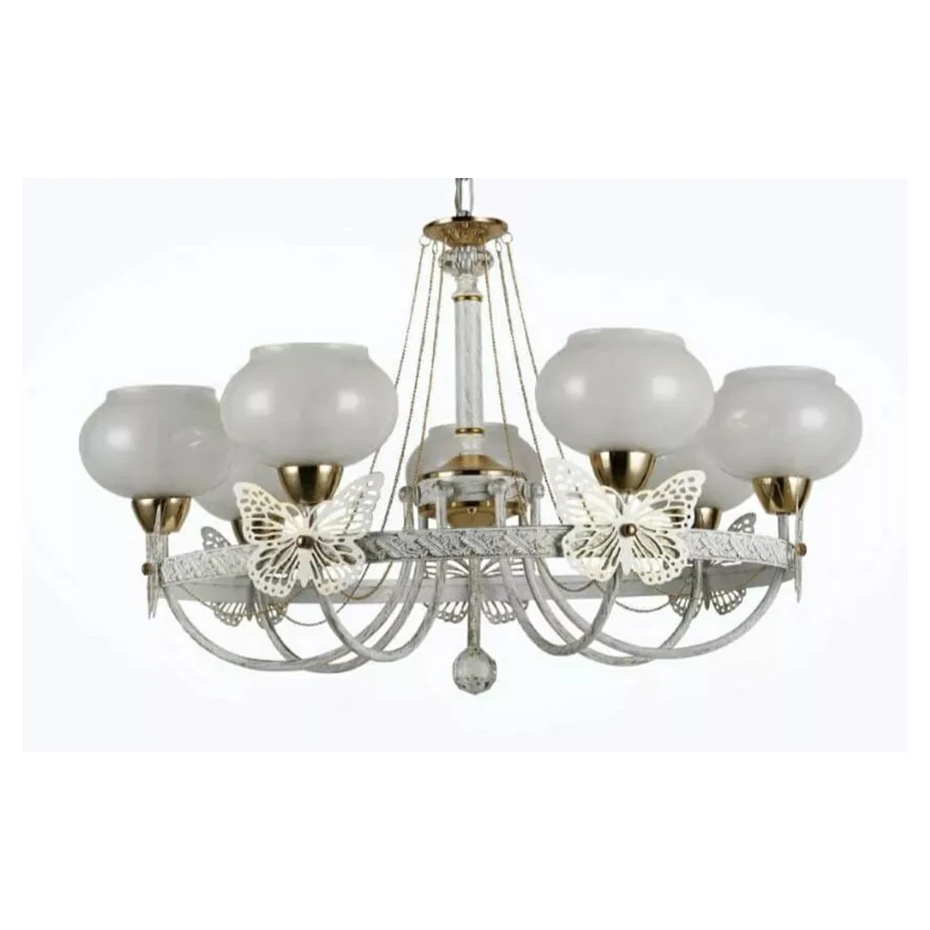 Lámpara elegante de la lámpara de chandelera antigua blanca clásica 7 tazas con mariposas 92433