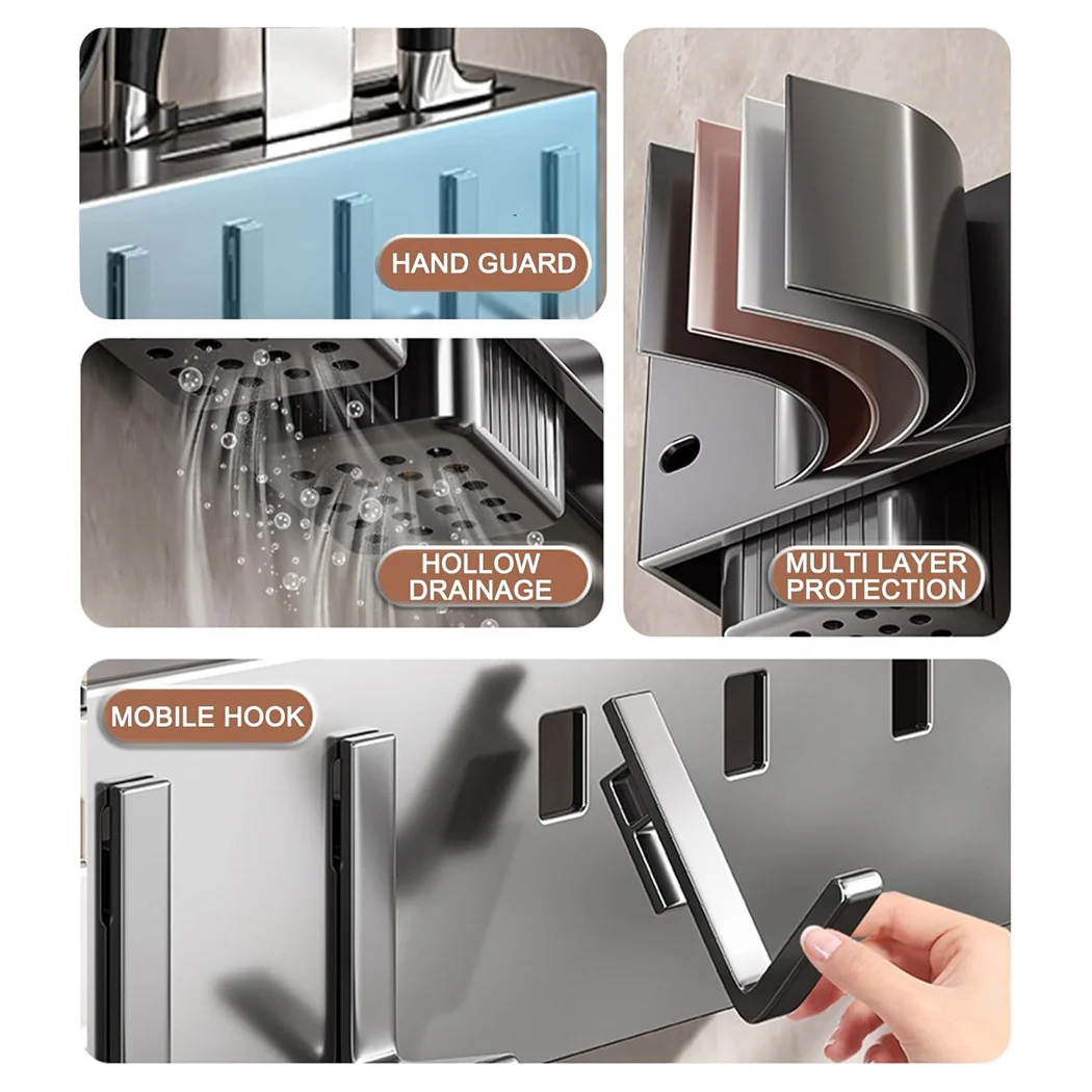 Titular de la herramienta con 6 ganchos pegatina colgando cucharón titular de cocina gadget cuchillos