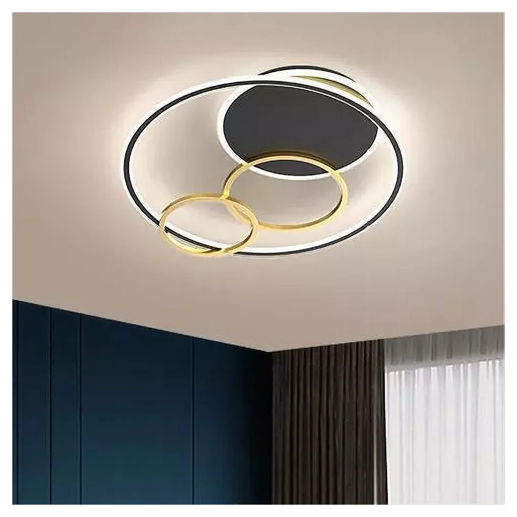 PLAFONIERA LED 55W TONDO CON CERCHI NERO ORO LAMPADA DE LUCE 6500K 70883