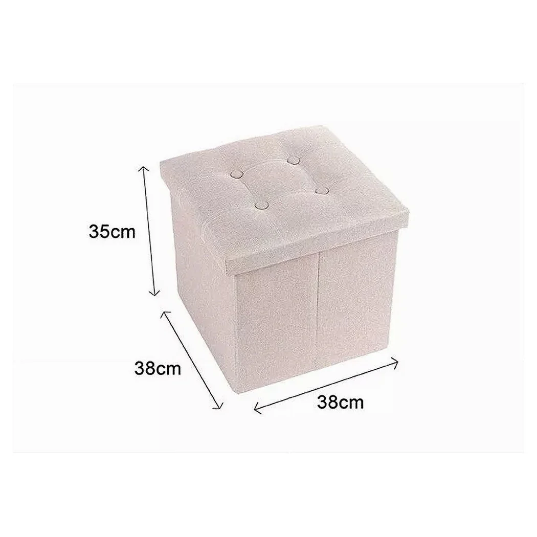 Puff Puff Puf Pouf Contenedor Acolchado Almacenamiento Beige Sentado 38x38x35cm 79423