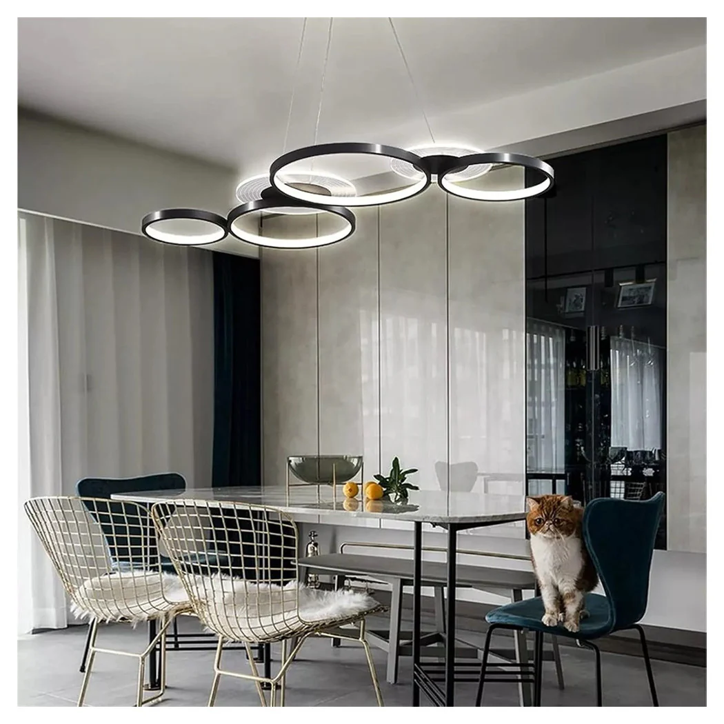 Araña de suspensión LED BLACK 65W 6 Anillos brillantes modernos con control remoto 71415