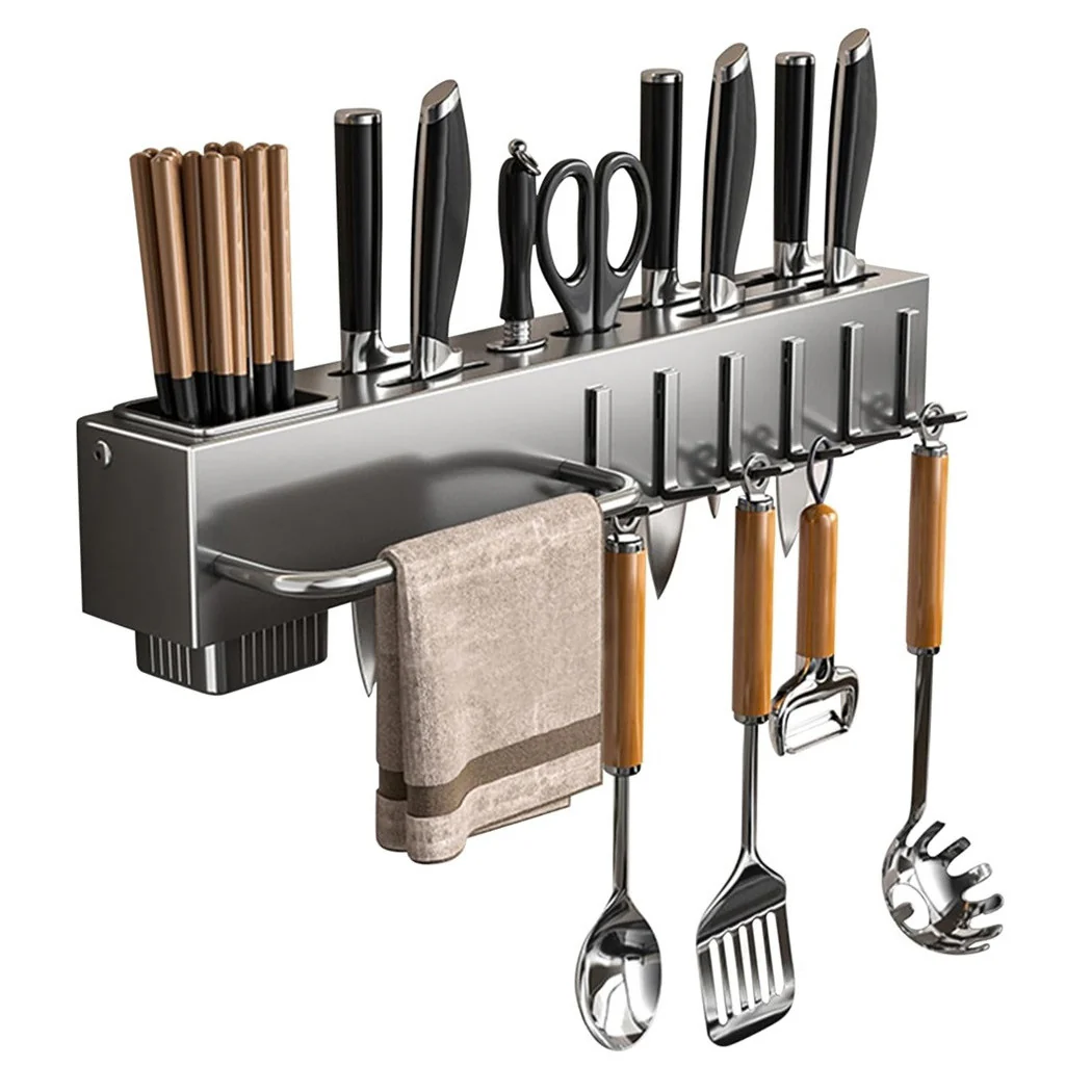 Titular de la herramienta con 6 ganchos pegatina colgando cucharón titular de cocina gadget cuchillos