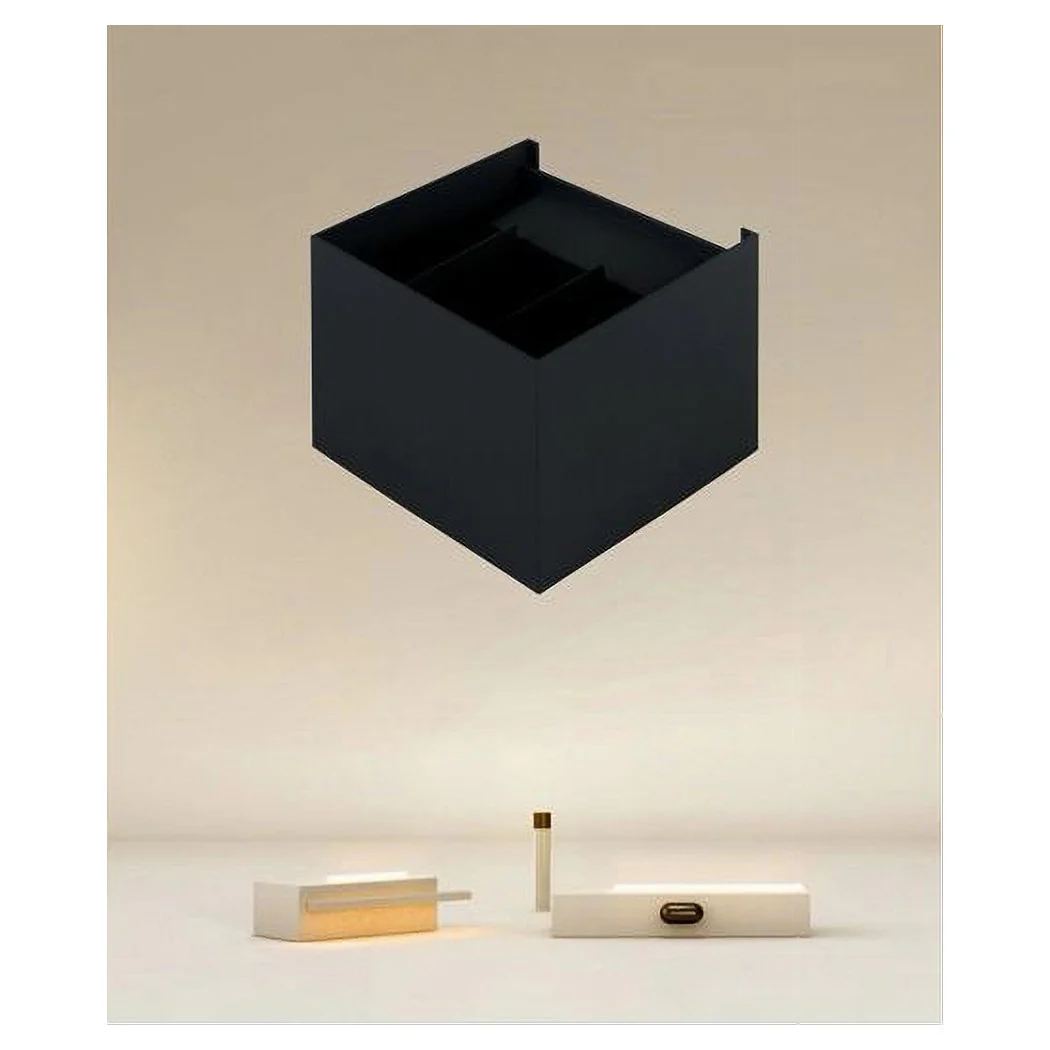 Applique LED en Cube 12 vatios Negro Lámpara de pared cuadrada interior IP20 00755