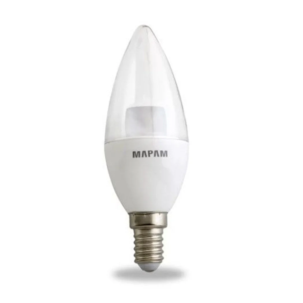 LAMPADINA LED OLIVA TRANSPARENTE E14 5WATT LUCE FREDDA 6500K ALTA QUALIDAD 00265