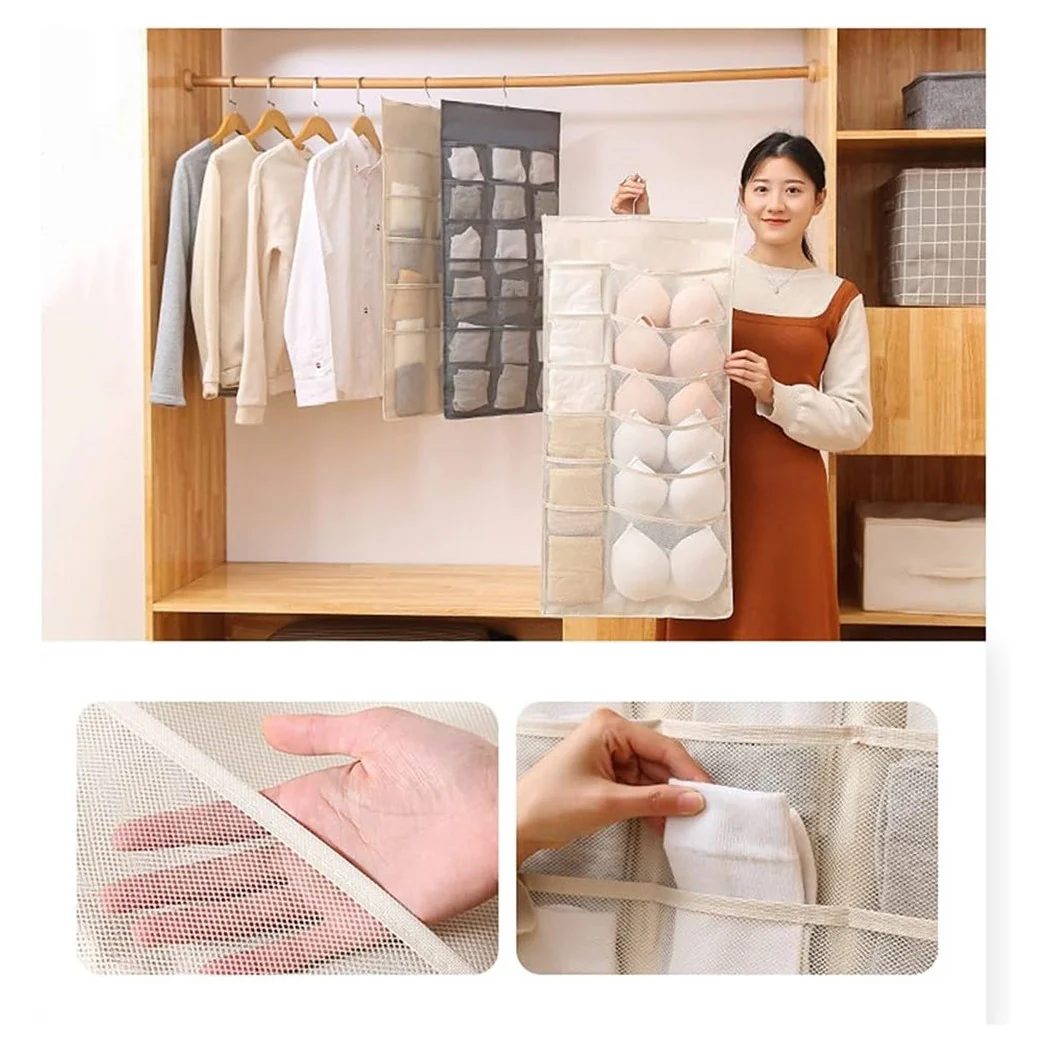 Bolso a prueba de pared Organizador de gabinete lavable con gancho de metal 30 bolsillos