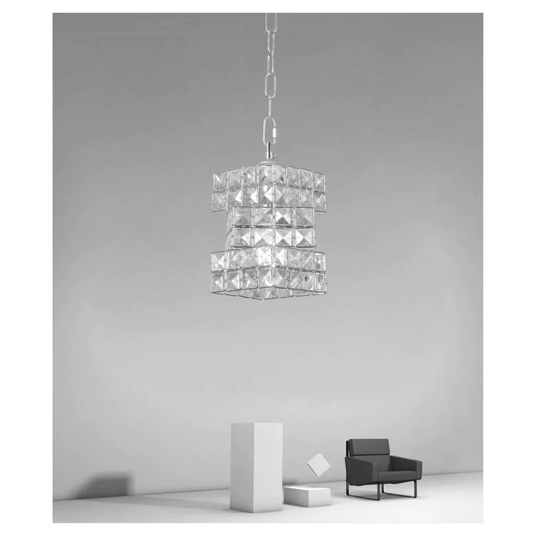 Araña suspendida rectangular trenzada con cristales de luz E27 Silver 32415