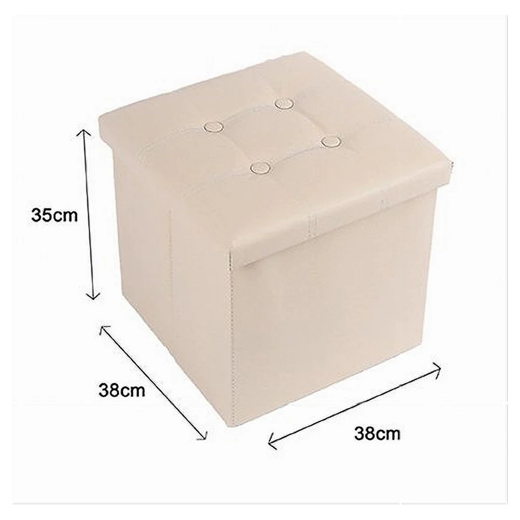 Puff Puff Puf Pouf Contenedor Acolchado Almacenamiento Beige Sentado 38x38x35cm 79430