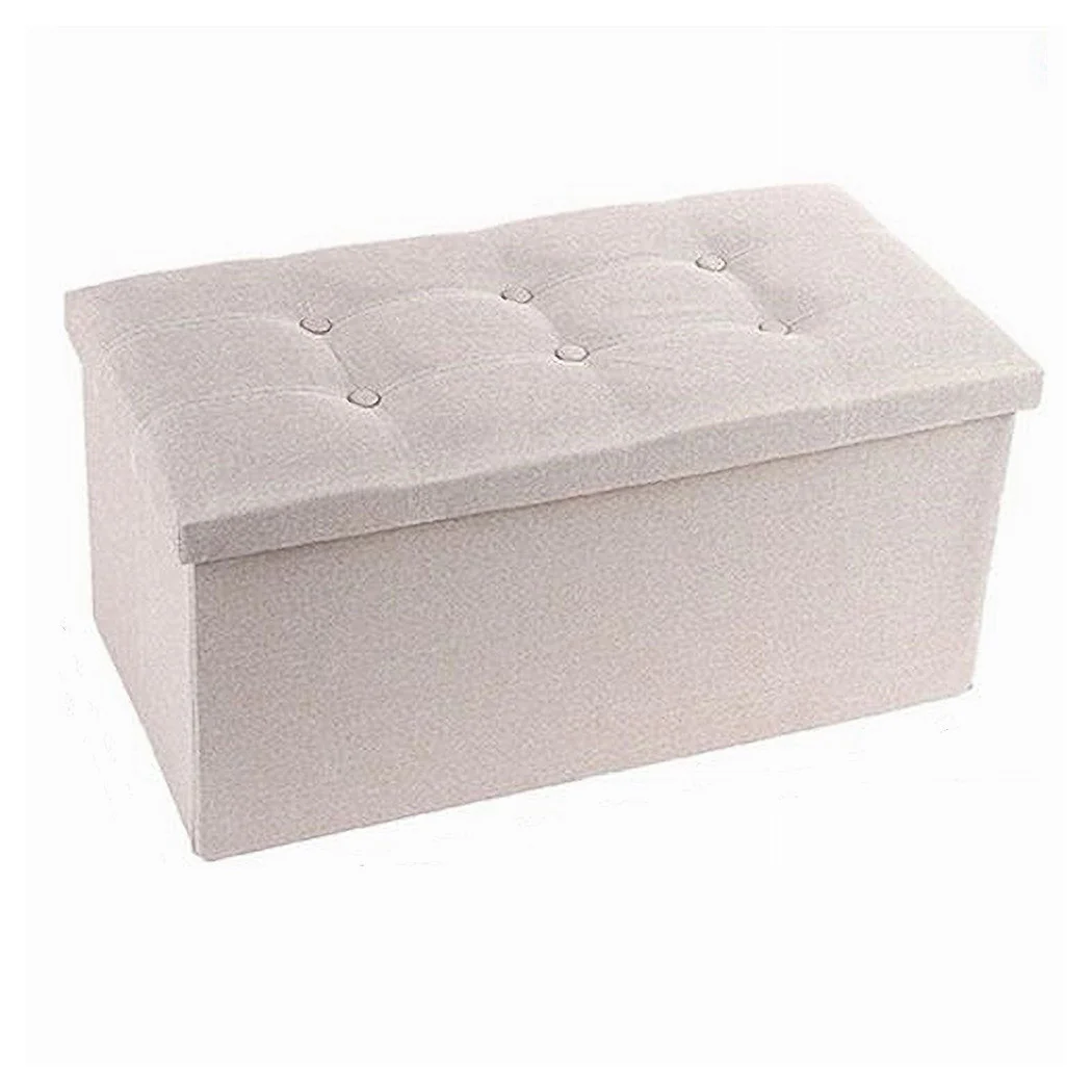Pouff Puff Puf Pouf Contenedor Acolchado de almacenamiento Acolchado Sentado Beige 76x38x35cm 79425
