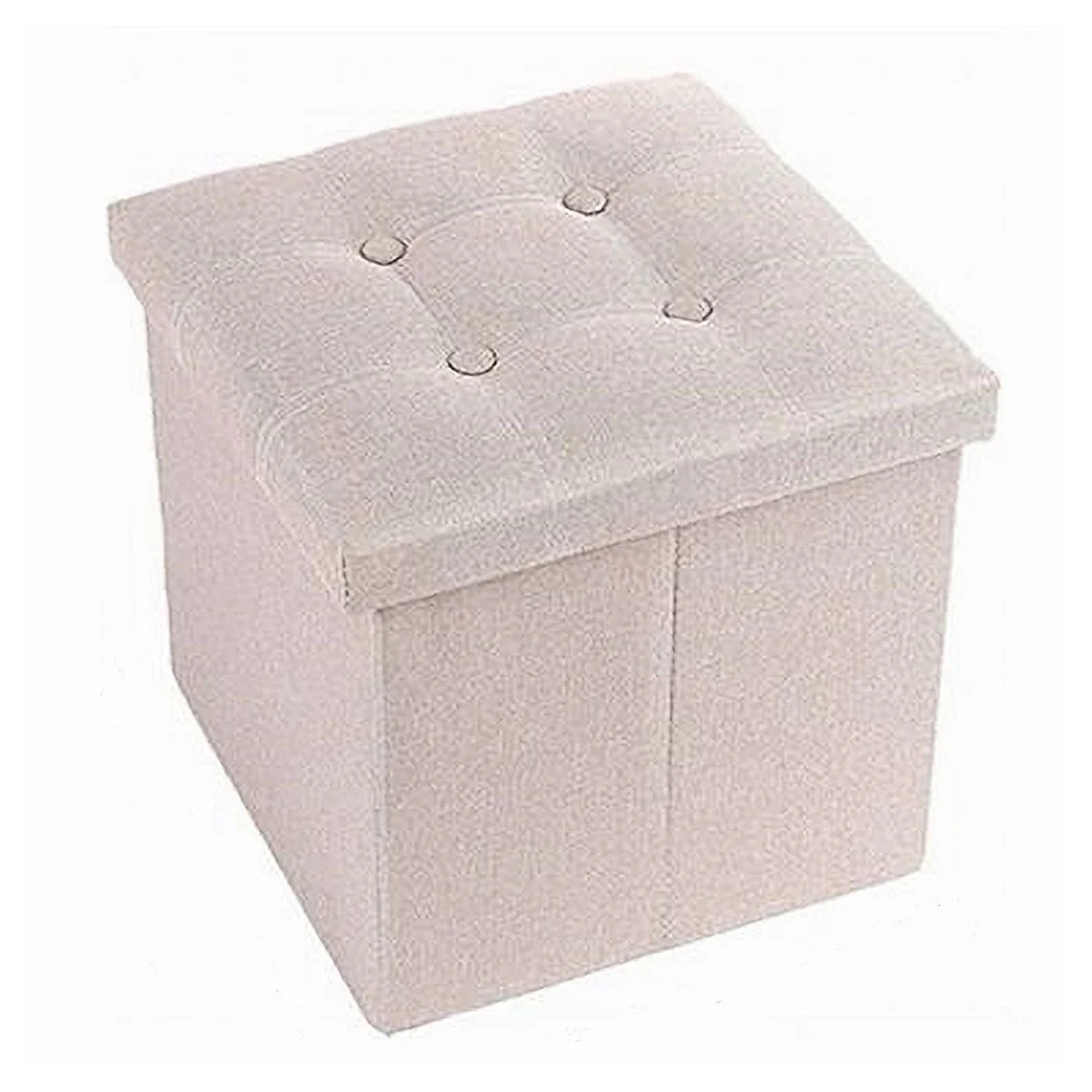 Puff Puff Puf Pouf Contenedor Acolchado Almacenamiento Beige Sentado 38x38x35cm 79423