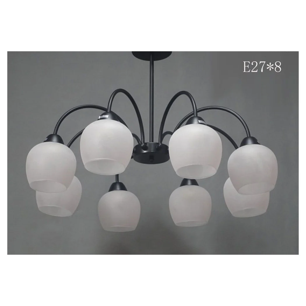 Lámpara de brazos moderna de arma de techo E27 8 con tazas de vidrio suspendido 00934