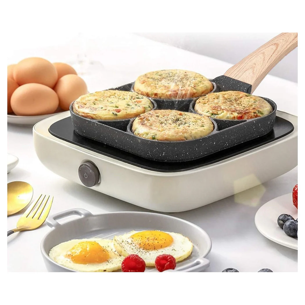 4-hole front pan for eggs Pancake wooden handle Kitchen accessories 624386