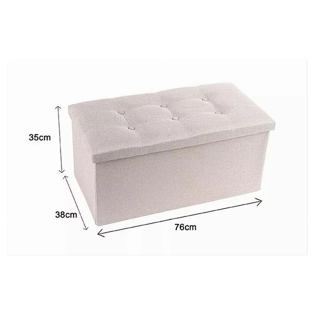 Pouff Puff Puf Pouf Contenedor Acolchado de almacenamiento Acolchado Sentado Beige 76x38x35cm 79425