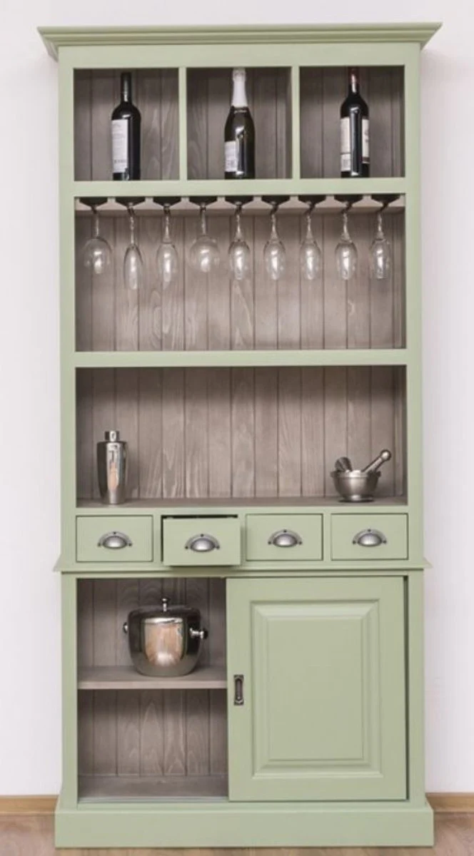 Casa Padrino gabinete de vino de estilo campestre verde claro / gris 103 x 36 x A. 210 cm - Gabinete bar en estilo campestre - Mueble bar estilo campestre