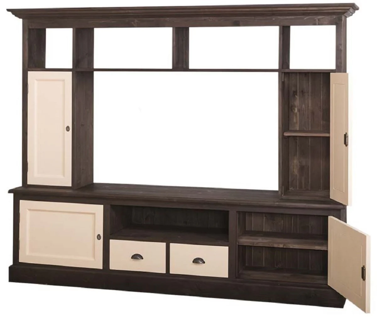 Casa Padrino gabinete televisi¨®n de estilo campestre marr¨®n oscuro / beige 207 x 46 x H. 166 cm - Gabinete TV de Madera Maciza - Gabinete de Sal¨®n - Muebles de Sal¨®n de Estilo Campestre