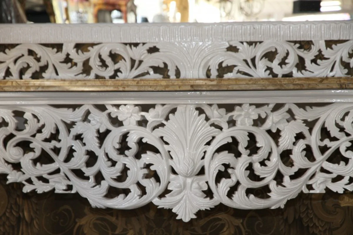 Giant Casa Padrino Baroque mirror console white with cream marble slab - luxury living room furniture console with mirror