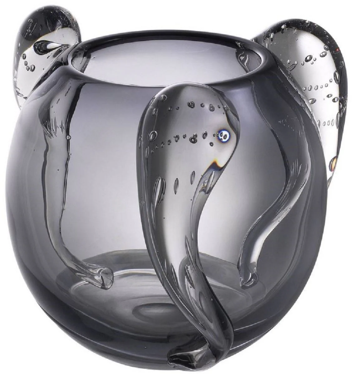 Casa Padrino florero de vidrio decorativo de lujo gris Ø 23 x A. 24 cm - Elegante Florero Soplado a Mano - Accesorios de Decoración de Lujo
