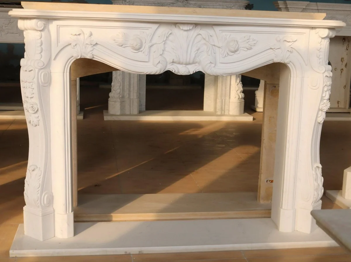 Casa Padrino marco de chimenea de m¨¢rmol barroco de lujo blanco 184 x A. 133 cm