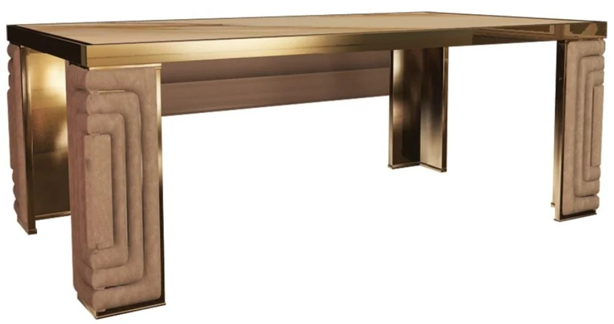 Casa Padrino mesa de comedor de lujo oro / taupe / blanco 200 x 110 x A. 78 cm - Mesa de comedor moderna con tapa de m¨¢rmol Estremoz - Mobiliario de Hotel - Calidad de Lujo - Hecho en Italia