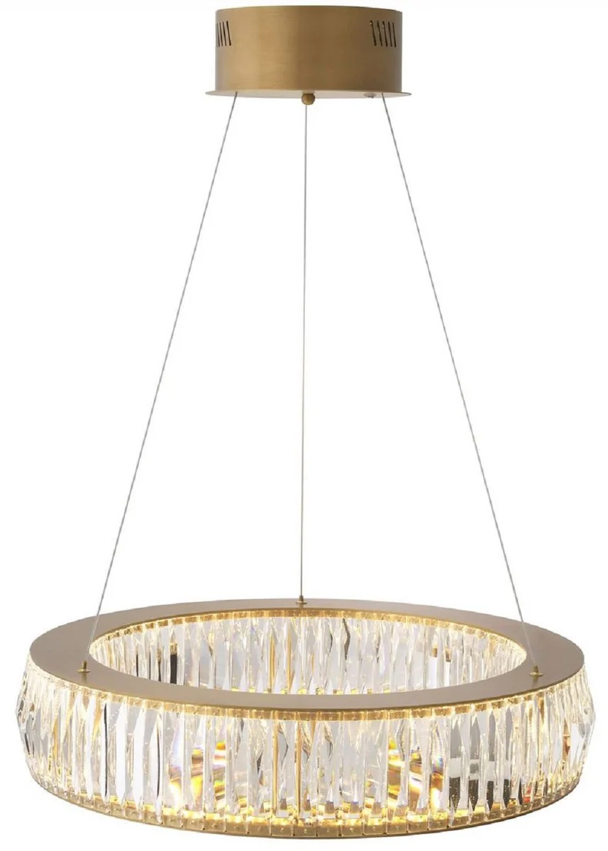 Casa Padrino lámpara de araña LED de lujo latón antiguo Ø 63 x A. 13-200 cm - Lámpara de araña de salón redonda con cristal - Calidad de Lujo