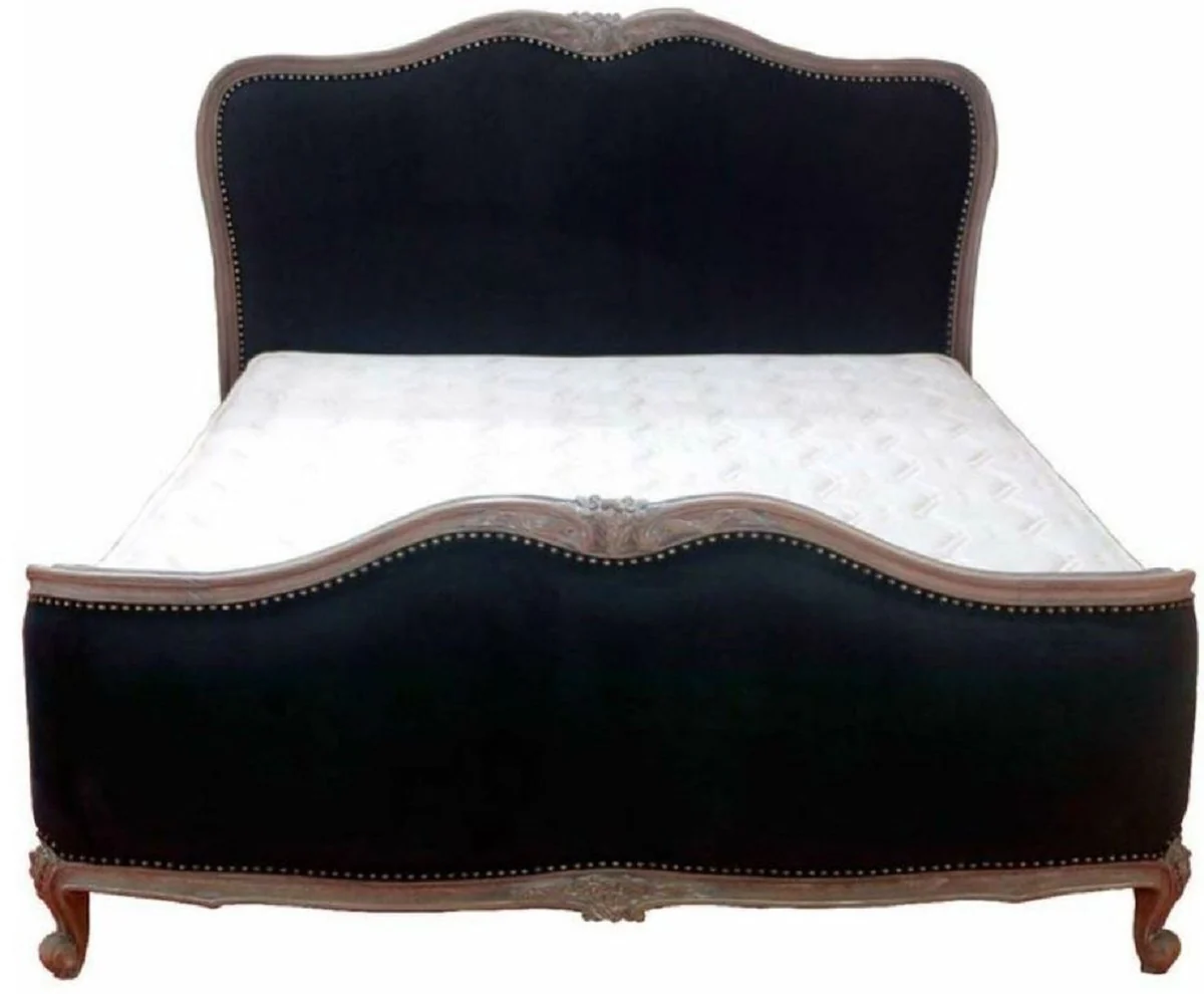 Casa Padrino cama doble barroco de lujo marrón antiguo / negro - Cama noble de madera maciza con cabecera - Muebles de dormitorio barrocos