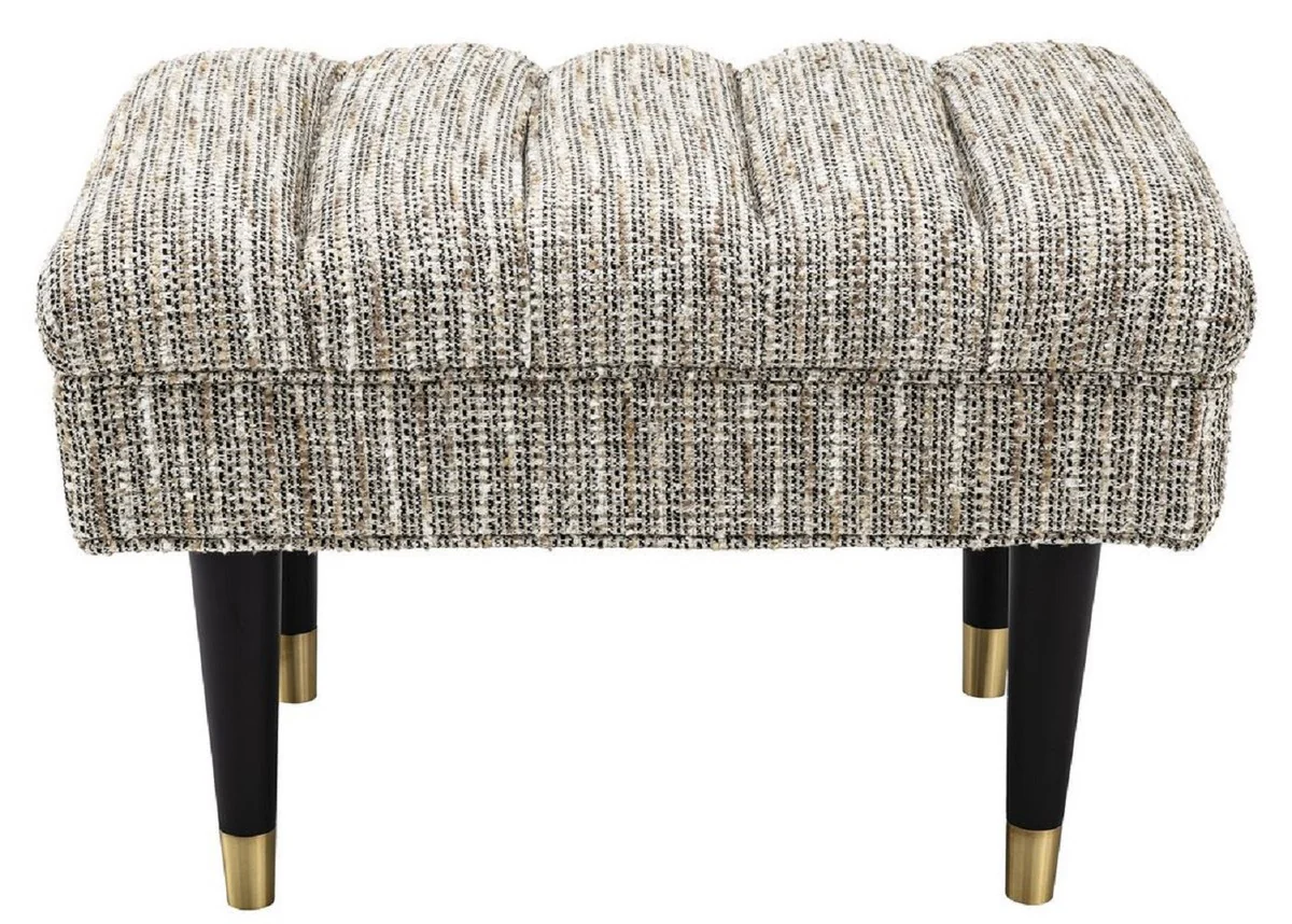 Casa Padrino banco de lujo beige / negro / latón 68 x 50 x A. 45 cm - Banco tapizado de madera maciza - Muebles de Sala de Estar - Muebles de Hotel - Colección de Lujo