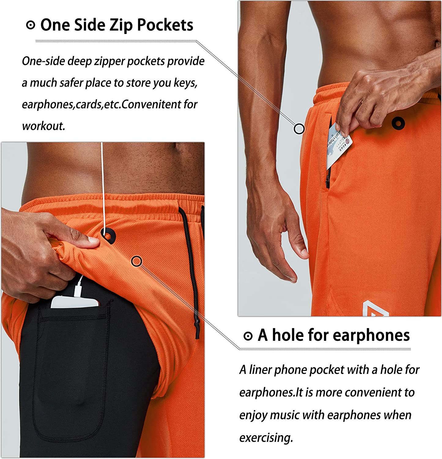 Men's 2 in 1 Running Shorts Gym Workout Quick Dry Mens Shorts with Phone Pocket