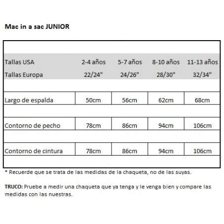 Chaqueta cortavientos Mac in a sac JUNIOR - amarillo