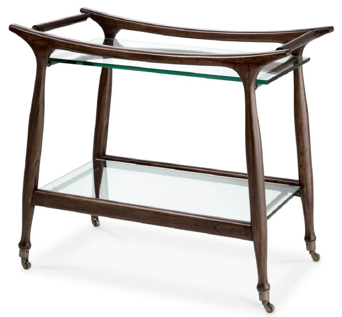 Casa Padrino carrito de servicio de lujo de madera maciza con tapas de vidrio marr¨®n 86 x 50 x A. 75,5 cm - Carrito gastron¨®mico restaurante hotel - Accesorios gastron¨®mico restaurante hotel lujo