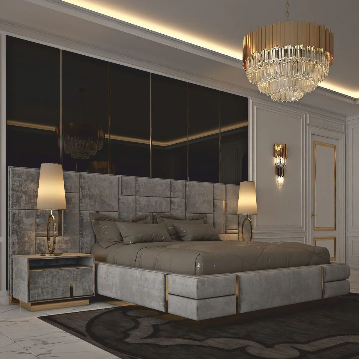 Casa Padrino mesita de noche de lujo gris / oro - Muebles de lujo para hoteles y dormitorios