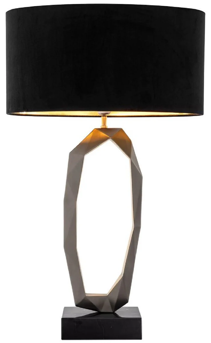 Casa Padrino lámpara de mesa de lujo bronce de cañón / latón antiguo / negro 50 x 30 x A. 86,5 cm - Lámpara de escritorio con base de mármol y pantalla ovalada - Iluminación de lujo