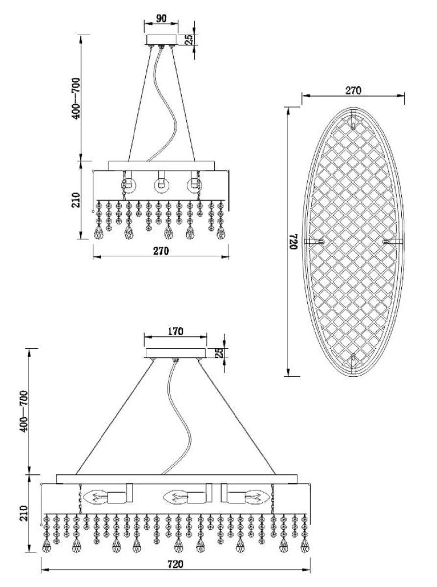 Casa Padrino lámpara colgante plata / blanco 72 x 27 x H. 21 cm - Lámpara Ovalada Excepcional con Marco de Metal y Cubierta de Tela