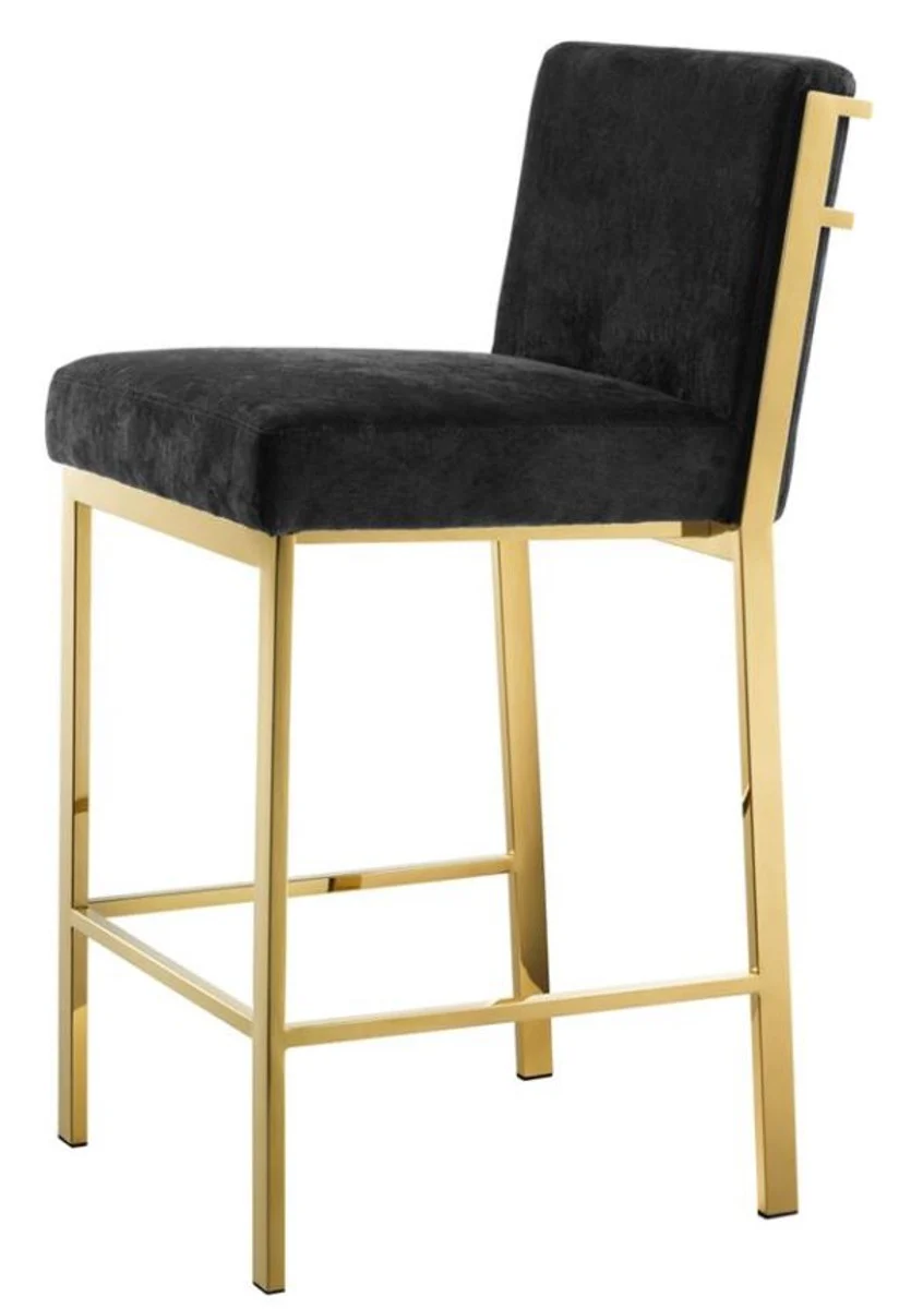 Casa Padrino taburete de bar de lujo negro / oro 43 x 54 x H. 91 cm - Silla de Bar de Diseño de Acero Inoxidable con Tejido de Terciopelo - Mueble Bar