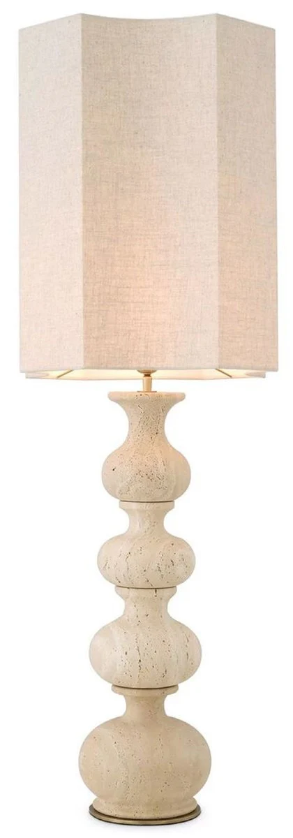 Casa Padrino lámpara de mesa de lujo beige / latón antiguo 40,5 x 40,5 x A. 116,5 cm - Lámpara de escritorio travertino con pantalla - Lámparas de mesa de lujo - Calidad de lujo