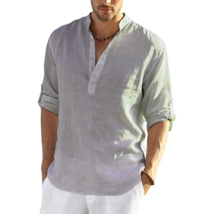 EvalonrealmTM Men's Cotton Linen Henley Shirt