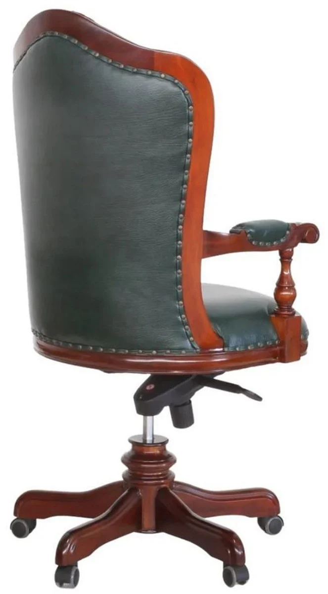 Casa Padrino silla de escritorio barroco de lujo Chesterfield de cuero genuino verde oscuro / marr¨®n A. 123 cm - Muebles de oficina barrocos