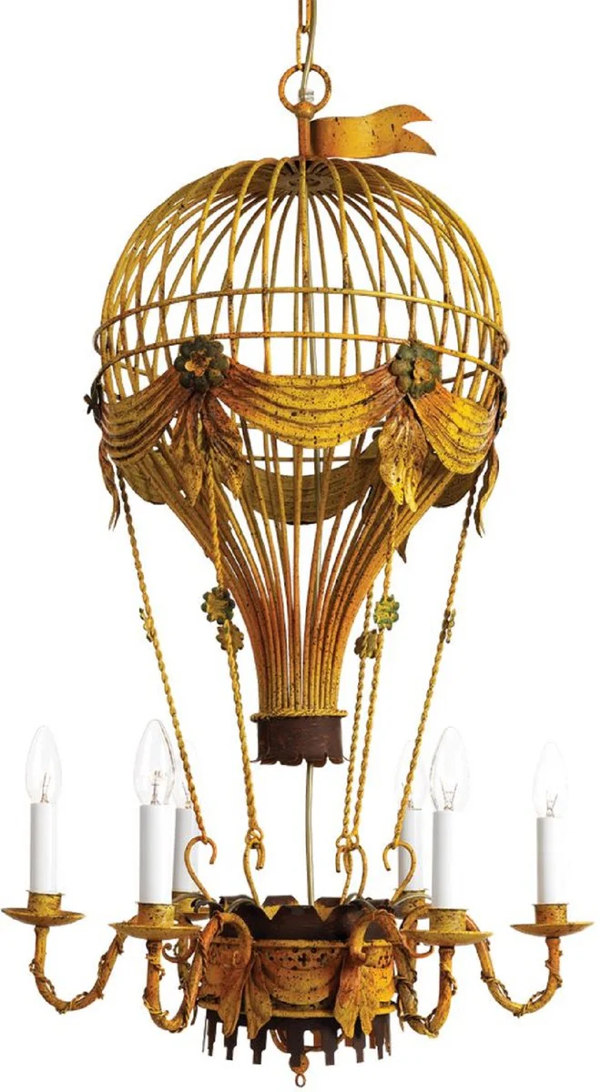 Casa Padrino araña de luces Art Nouveau de lujo globo de aire caliente amarillo antiguo / óxido / verde Ø 45 x A. 95 cm - Arañas de Luces de Salón Barroco y Art Nouveau