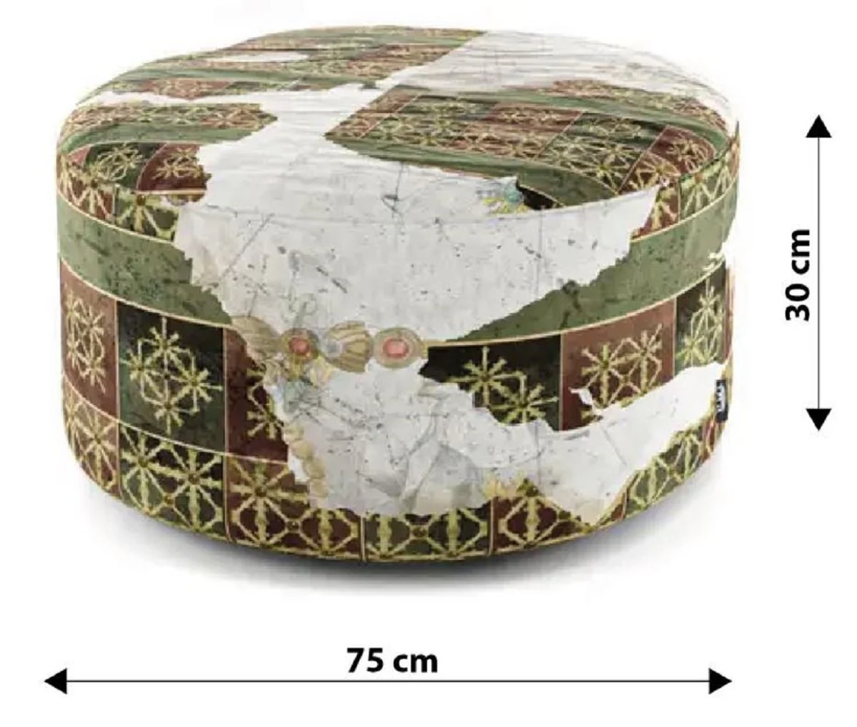 Casa Padrino Reposapi¨¦s de Lujo Verde / Multicolor ? 75 x A. 30 cm - Taburete Redondo de Terciopelo - Muebles de Sal¨®n - Muebles de Hotel - Muebles de Lujo - Int¨¦rieur de Lujo