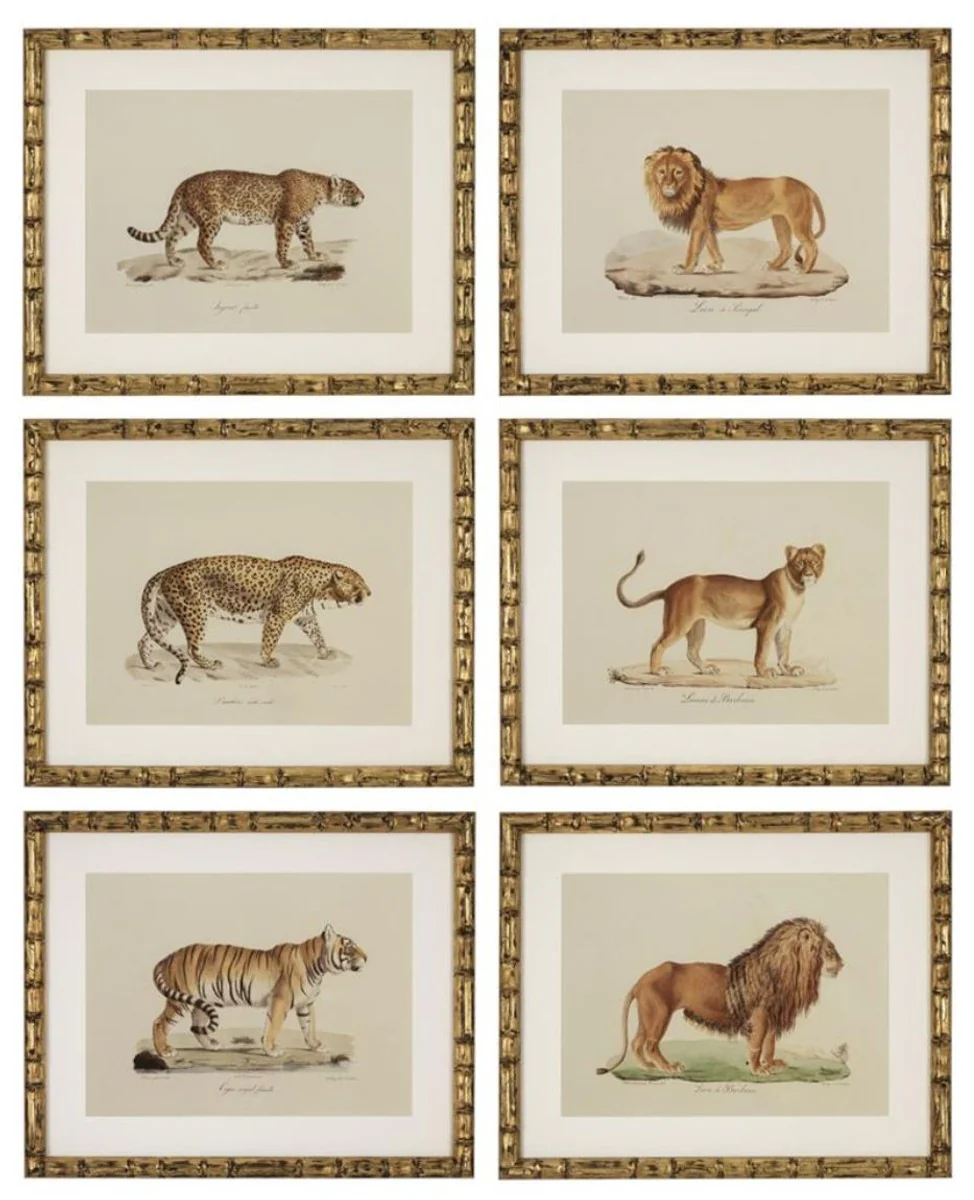 Casa Padrino Imágenes de Conjunto Lion Tiger Jaguars Oro Antiguo 54 x H. 44 cm - Decoración de Pared de Lujo