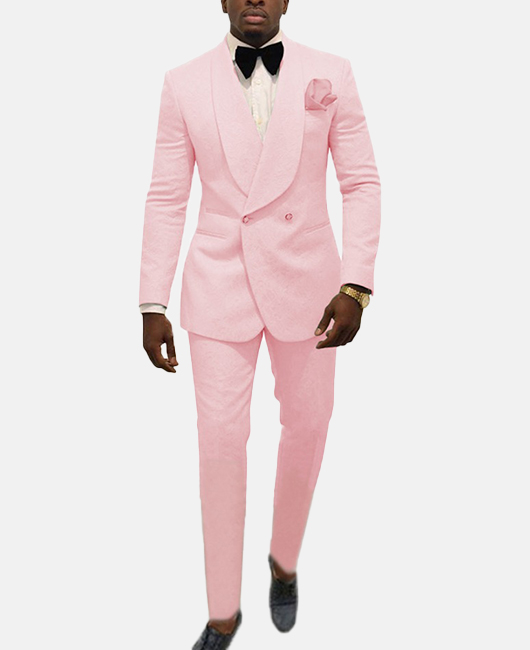 Dressy Plain Lapel Collar Double Breasted Slim Fit Blazer & Straight Pants 2Pcs Set