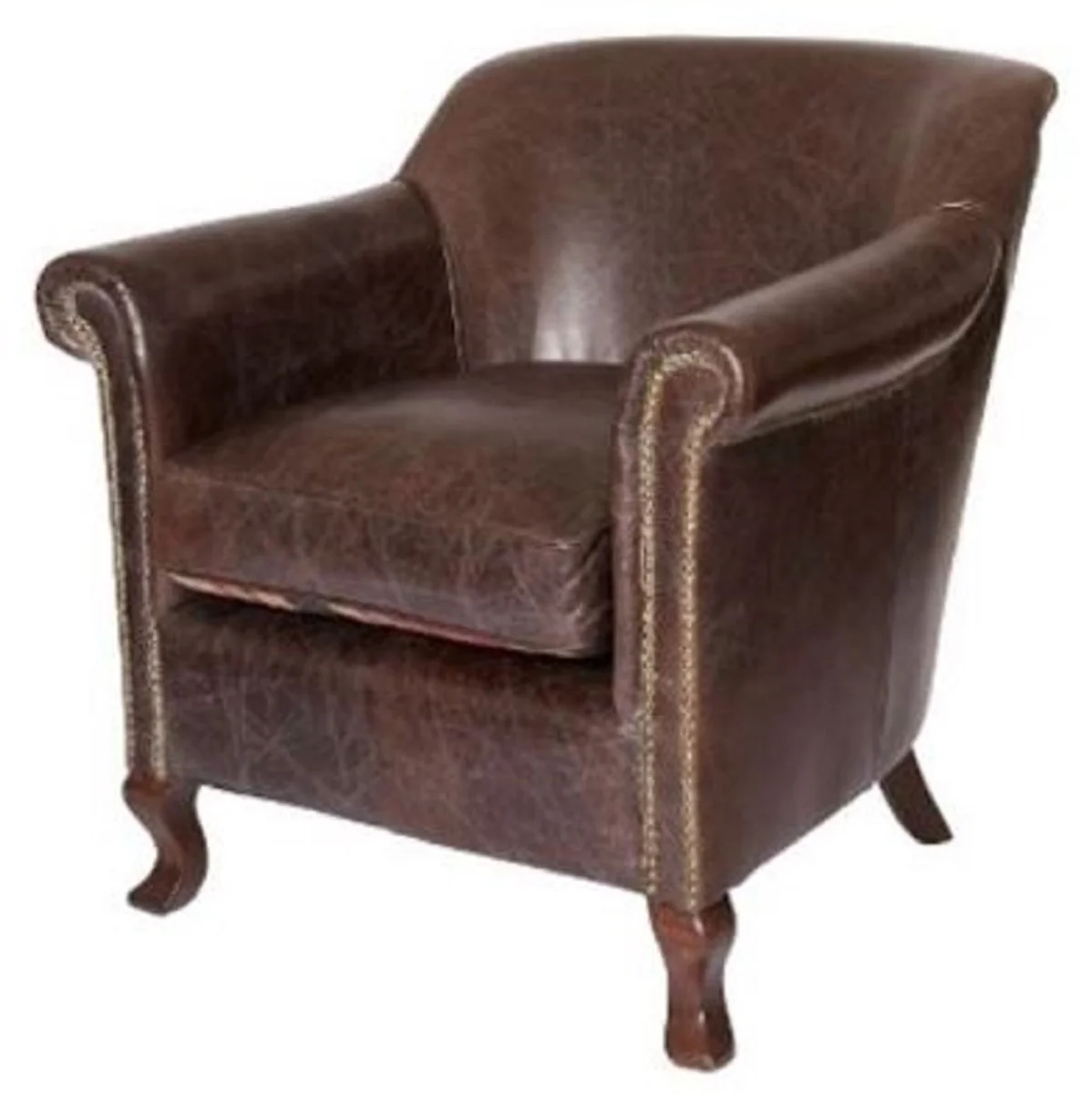 Casa Padrino sill¨®n de cuero aut¨¦ntico de lujo marr¨®n oscuro vintage 88 x 81 x A. 79 cm - Sill¨®n de cuero de sal¨®n - Muebles de sal¨®n de cuero aut¨¦ntico