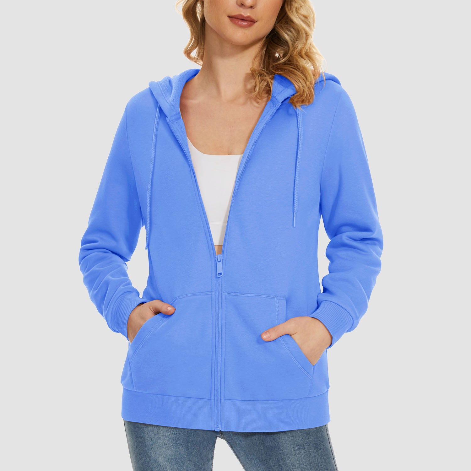 Women's Jacket Fleece Lining Hoodie Jacket Full Zip Up Casual Coat with Pockets