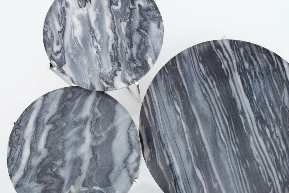 Mesa auxiliar de dise?o Casa Padrino con tapa de m¨¢rmol ? 60 cm gris / plateado H. 33 cm - ¨²nico