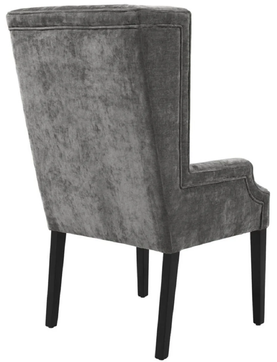 Casa Padrino Silla de Comedor de Lujo Gris / Negro 63 x 76 x H. 115 cm - Silla de Comedor con Respaldo Alto con Apoyabrazos