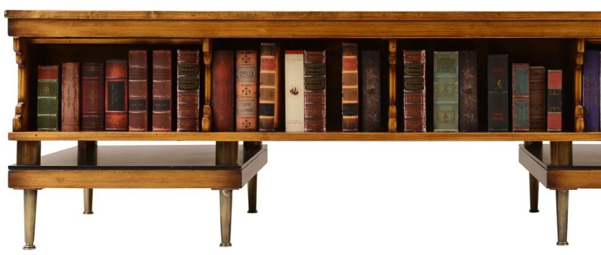 Casa Padrino escritorio de estilo vintage de lujo natural / marr¨®n / negro / verde 252 x 102 x A. 77 cm - Mesa de oficina de madera maciza con cuero artificial - Muebles de oficina estilo vintage