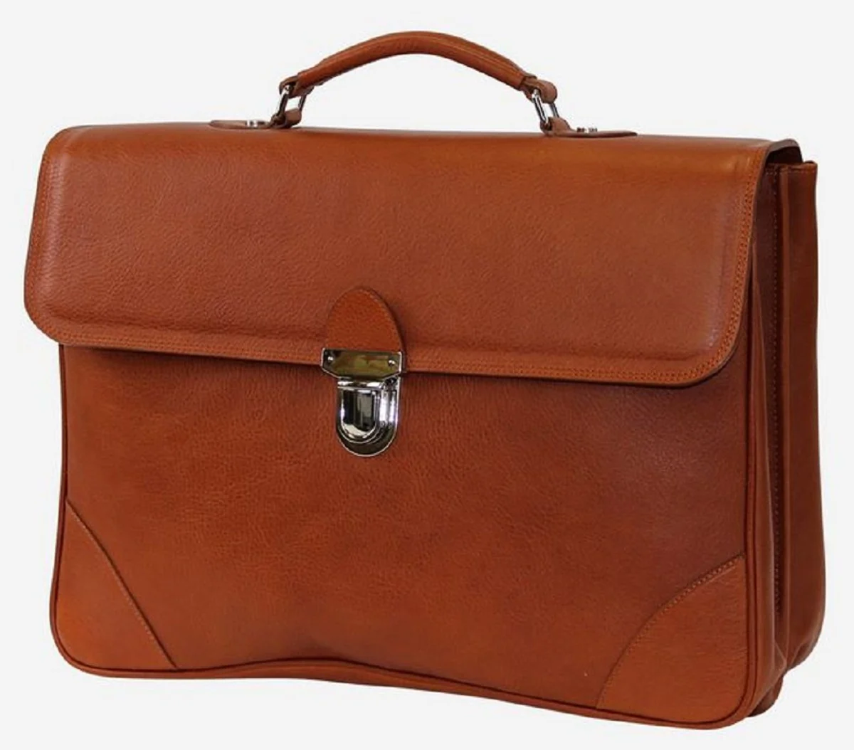 Casa Padrino malet¨ªn de cuero aut¨¦ntico de lujo marron / plata 42 x 16 x A. 29 cm - Malet¨ªn para port¨¢til de hombre hecho de cuero de alta calidad - Accesorios de Lujo para Hombre