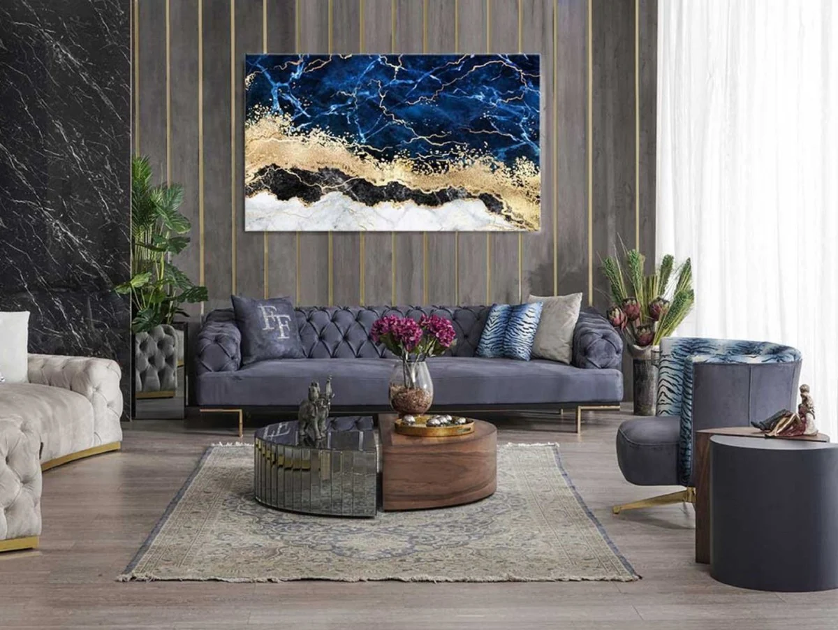 Casa Padrino sof¨¢ Chesterfield de lujo de 3 plazas p¨²rpura / negro / oro 250 x 100 x A. 65 cm - Sof¨¢ de sal¨®n - Muebles de sal¨®n - Muebles Chesterfield - Muebles de lujo - Interior de sal¨®n