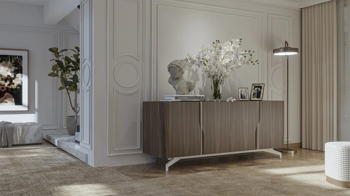 Casa Padrino aparador de lujo marrón / blanco 220 x 50,8 x A. 87 cm - Armario de madera maciza con 4 puertas - Muebles de madera maciza - Muebles de lujo - Interiores de lujo