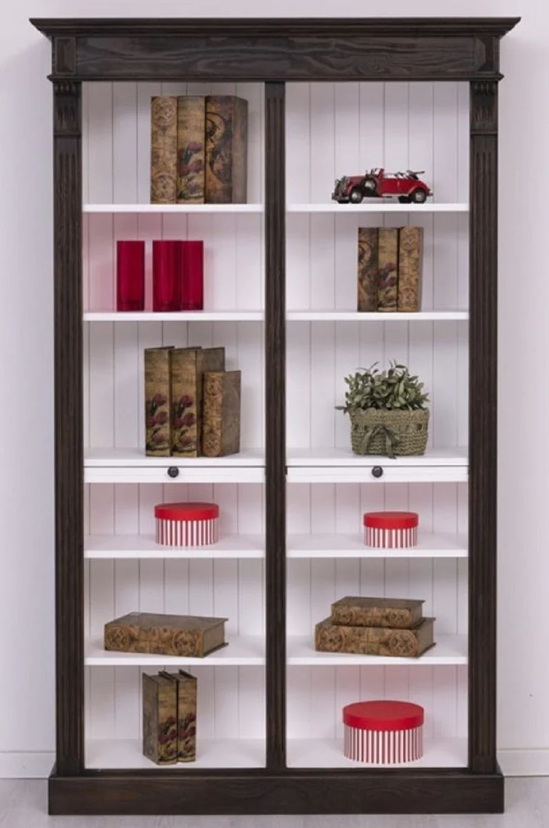 Casa Padrino armario de libros estilo country negro / blanco 120 x 37 x H. 197 cm - Armario de Madera Maciza - Armario Estante - Armario para Sala de Estar - Muebles de Estilo Country