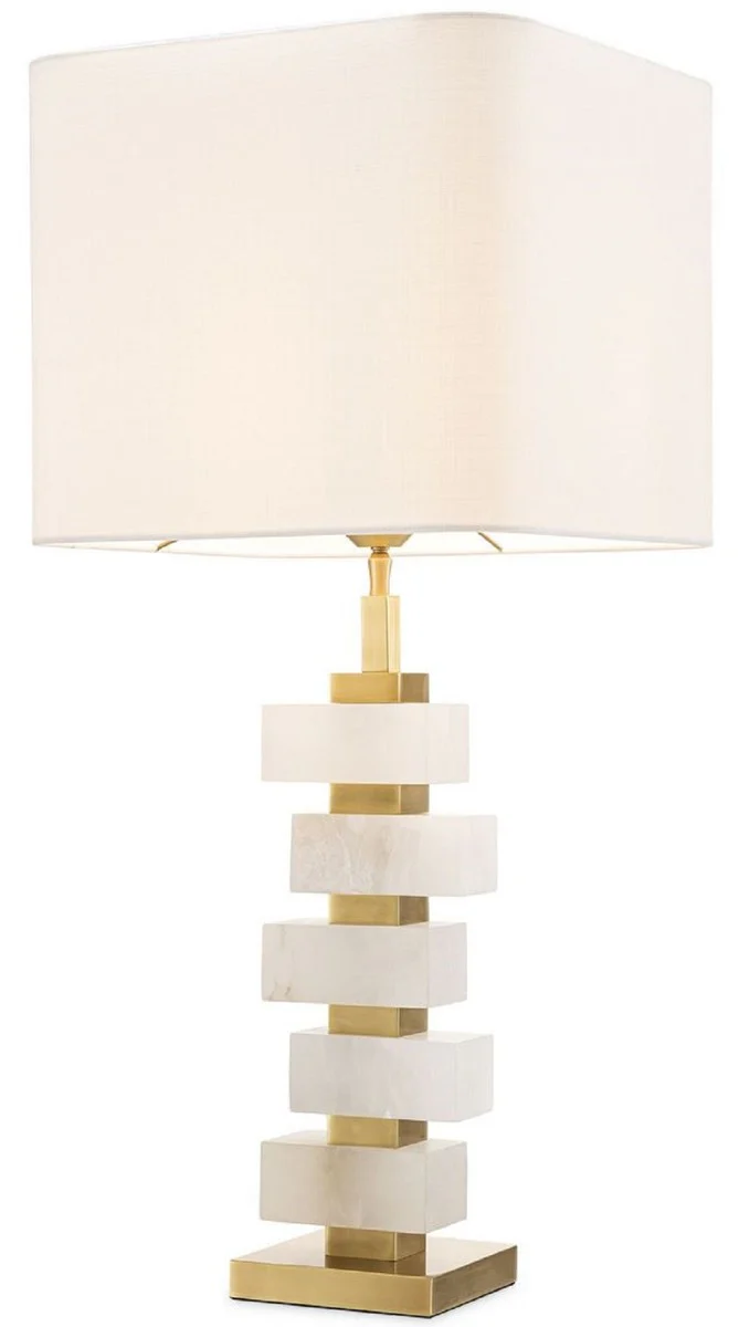 Casa Padrino lámpara de mesa de lujo latón antiguo / alabastro / blanco 35 x 35 x A. 79,5 cm - Lámpara de escritorio moderna de metal con alabastro decorativo - Calidad de Lujo