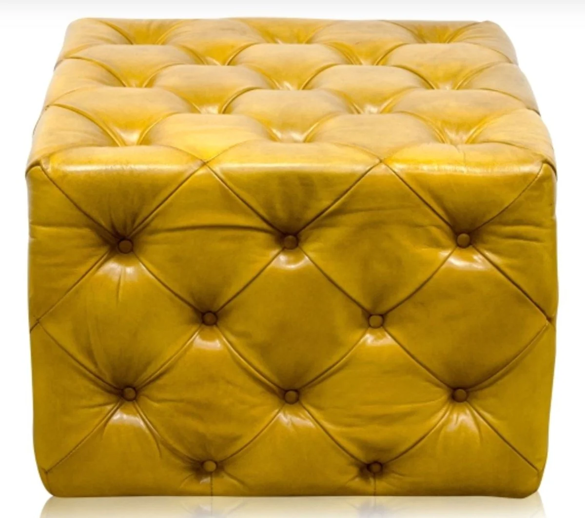 Casa Padrino reposapi¨¦s de cuero genuino de lujo vintage amarillo 64 x 64 x H. 46 cm - Muebles Chesterfield